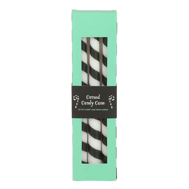 Set of 3 Black Candy Cane Taper Candles