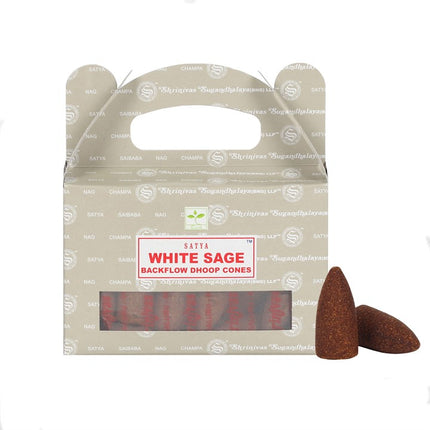 Set of 6 White Sage Backflow Dhoop Cones by Satya (6/30)