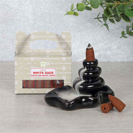 Set of 6 White Sage Backflow Dhoop Cones by Satya (6/30)